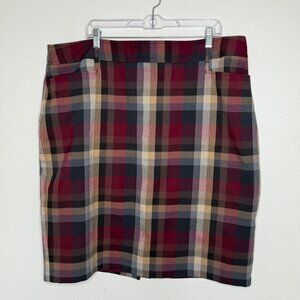 CB Established Women's Burgundy Brown Plaid Lined Skirt Size 20 Dark Academia